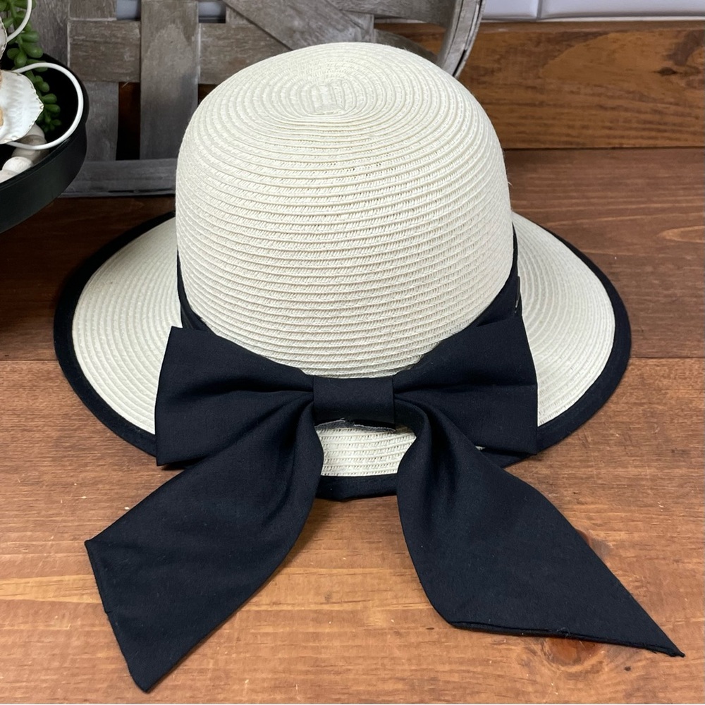 Sun N’ Sand UPF50+ Bow Detail Woven Paper Straw Backless Sun Hat White - Picture 5 of 8